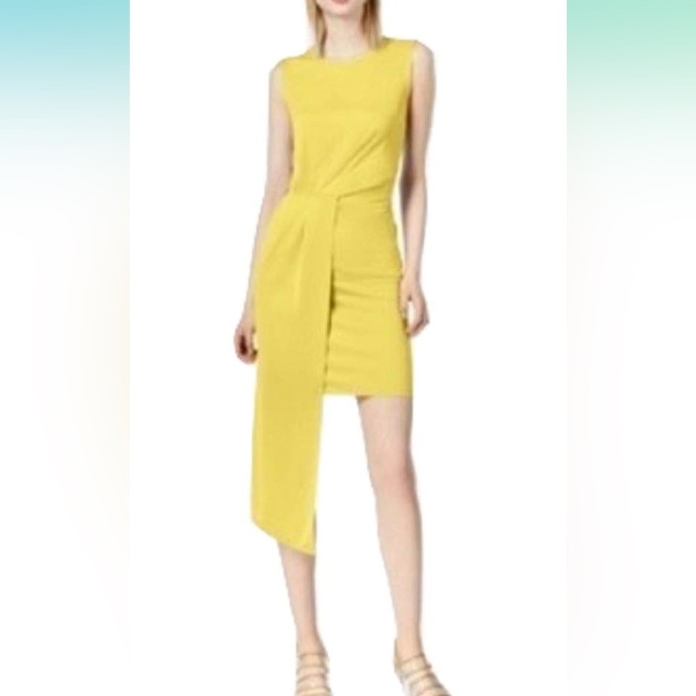 Bar III Yellow Asymmetrical Jersey Dress Crew Neck Size M